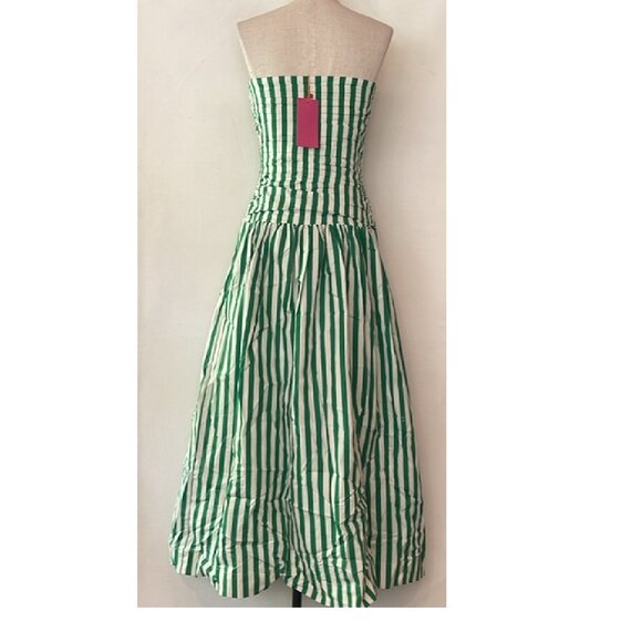 NEW RHODE SELMA STRAPLESS FIT & FLARE DRESS IN GREEN CAROCAO STRIPE SZ 4 - Picture 4 of 8